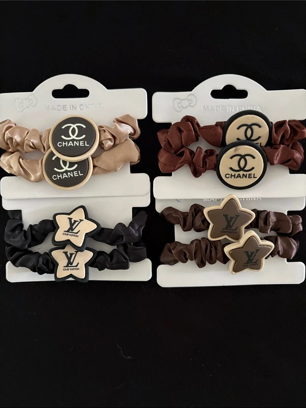 Fashion Scrunchie Hair Tie Set - Beige, Brown, Black